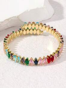 1 chiếc vòng tay thép titan zirconia hình học có thể điều chỉnh, trang sức thời trang cho phụ nữ - Đen và trắng - Xem 2