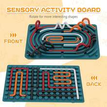 Sensory Activity Board Rectangular Silicone Puzzle Stress Relief Toy, Double-Sided Busy Board For Children, Enhances Fine Motor Skills, Includes Storage Bag - màu xanh lá - Xem 4