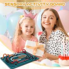 Sensory Activity Board Rectangular Silicone Puzzle Stress Relief Toy, Double-Sided Busy Board For Children, Enhances Fine Motor Skills, Includes Storage Bag - màu xanh lá - Xem 3