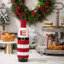 1/3/4 件圣诞字母针织红白条纹瓶套装饰适用于餐厅派对节日、瓶子礼品套装、家居装饰、餐厅、酒吧、咖啡厅、婚礼、派对装饰、朋友礼物、圣诞礼物、新年礼物。、圣诞礼物、圣诞快乐