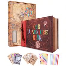 OUR ADVENTURE BOOK A Adventure Book Scrapbook Album 11.9 X 7.6 Inch 80pages,3d Retro Embossed Letter Leather Cover Movie Up,Memory Book For Couples,Gifts For Boyfriend,Couples Gift Ideas,Anniversary - 復古色 - 查看 1