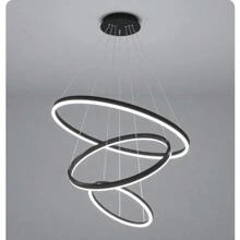 3 环 20+30+40 厘米黑色现代餐厅 LED 吸顶灯环吊灯，220V 金色室内照明室内照明客厅 LED 吊灯，3000K /6500K 纯色，不可调光，无遥控器