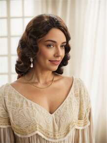 20年代复古长棕色假发，适合女性，1920年代复古波浪卷发合成假发，适合女性角色扮演、万圣节派对 - 棕色 - 查看 3