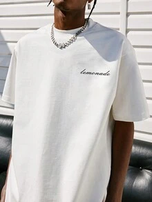 Hombres Camiseta con estampado de dibujos animados y letra - Blanco - Ver 4