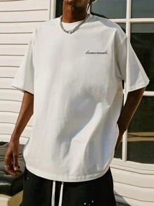 Hombres Camiseta con estampado de dibujos animados y letra - Blanco - Ver 2