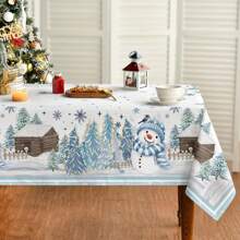 1pc Rectangular Christmas Tablecloth, Christmas Tree & Snowman Decorative Washable Table Cover For Dining Room, Kitchen, Party, Picnic, Home Decor