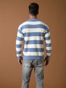 Men Striped & Letter Pattern Drop Shoulder Sweater