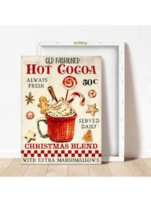 1pc Hot Cocoa Decorative Poster, Cup Of Cocoa Wreath Sign, Kitchen Wall Art Decor Without Frame Canvas Print Home Decor Christmas Decorations Room Decor Christmas