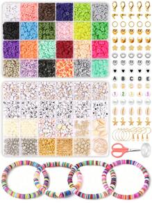 4800 pièces Kit de fabrication de bracelet en perles d'argile de polymère avec 48 couleurs, comprenant des pendentifs DIY, pour des cadeaux d'artisanat et la création de bijoux DIY