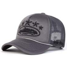 1 peça chapéu de motorista de caminhão bordado com estrela de cinco pontas, boné de beisebol da moda com malha, chapéu casual ao ar livre com proteção solar para viagens de primavera e outono, feriado de praia, Halloween