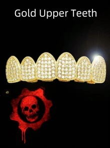1pc/2pcs Hip-Hop 18K Gold Plated Teeth Grills Inlaid With Shiny Zirconia Grillz Teeth Braces Halloween And Party Daily Wear Unisex