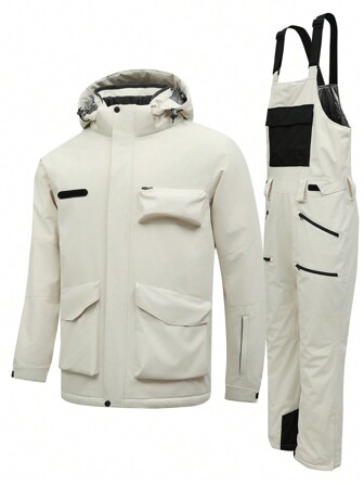 3pcs Outdoor Sports Waterproof Soft Shell Jacket & Pants Set For Boyfriend Style Men, Spring Autumn Hiking & Skiing Suits Ski Outfits