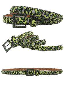 Women Fashion Rivet Rhinestone Studded Casual Belt, Men Street Punk Hip Hop Style PU Leather Plus Size Waist Belt For Jeans Halloween Fall, Autumn, Halloween