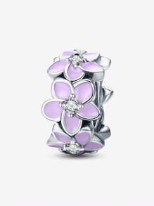 1 PIEZA Cuentas de flores de colores de plata de ley 925 para ajustar a pulseras y brazaletes de mujer, para decoración de joyas y combinación con atuendos diarios como regalo de San Valentín para niñas - Plateado - Ver 14