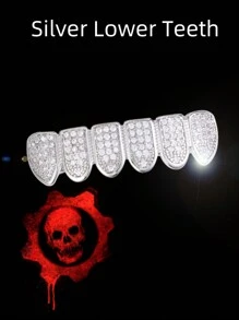 1pc/2pcs Hip-Hop 18K Gold Plated Teeth Grills Inlaid With Shiny Zirconia Grillz Teeth Braces Halloween And Party Daily Wear Unisex