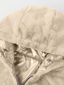 Risissida Women's Casual Reversible Hooded Jacket With Pockets, Lightweight Faux Fur Lined Quilted Windbreaker, Suitable For Spring, Autumn And Daily Wear - Gold - View 10