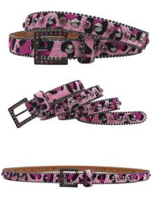 Women Fashion Rivet Rhinestone Studded Casual Belt, Men Street Punk Hip Hop Style PU Leather Plus Size Waist Belt For Jeans Halloween Fall, Autumn, Halloween