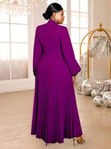 Damska solidna sukienka z dekoltem w serek i rękawami w kształcie latarni, elegancka, plisowana, na imprezę, do klubu, na urodziny, na bankiet, na wieczór, na bal, na Nowy Rok