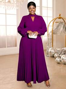 Damska solidna sukienka z dekoltem w serek i rękawami w kształcie latarni, elegancka, plisowana, na imprezę, do klubu, na urodziny, na bankiet, na wieczór, na bal, na Nowy Rok