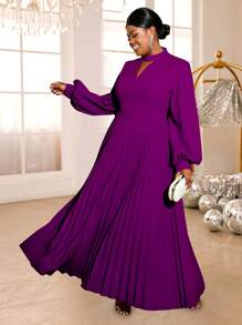 Damska solidna sukienka z dekoltem w serek i rękawami w kształcie latarni, elegancka, plisowana, na imprezę, do klubu, na urodziny, na bankiet, na wieczór, na bal, na Nowy Rok