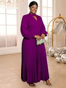 Damska solidna sukienka z dekoltem w serek i rękawami w kształcie latarni, elegancka, plisowana, na imprezę, do klubu, na urodziny, na bankiet, na wieczór, na bal, na Nowy Rok