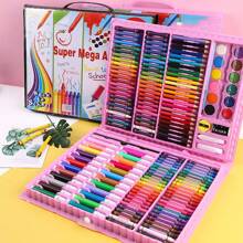 150 pièces Set de peinture pour enfants, Fournitures d'art dans une boîte colorée, Set d'outils de peinture, dessin et écriture, comprenant des pinceaux, crayons, stylos aquarelle, crayons de couleur, ciseaux, règle, jouets de dessin Montessori, cadeau scolaire, anniversaire, Noël, Halloween, Pâques, Thanksgiving