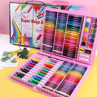 150pcs Children Painting Set, Art Supplies In Colorful Box, Painting, Drawing, Writing Tools Set, Includes Brushes, Pencils, Watercolor Pens, Crayons, Colored Pencils, Scissors, Ruler, Montessori Drawing Toys, School, Birthday, Christmas, Halloween, Easter, Thanksgiving Gift,Back To School