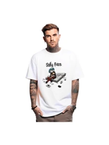 Oversized Snoop Brown T-Shirt Men's Streetwear Blouse - 白色 - 查看 1