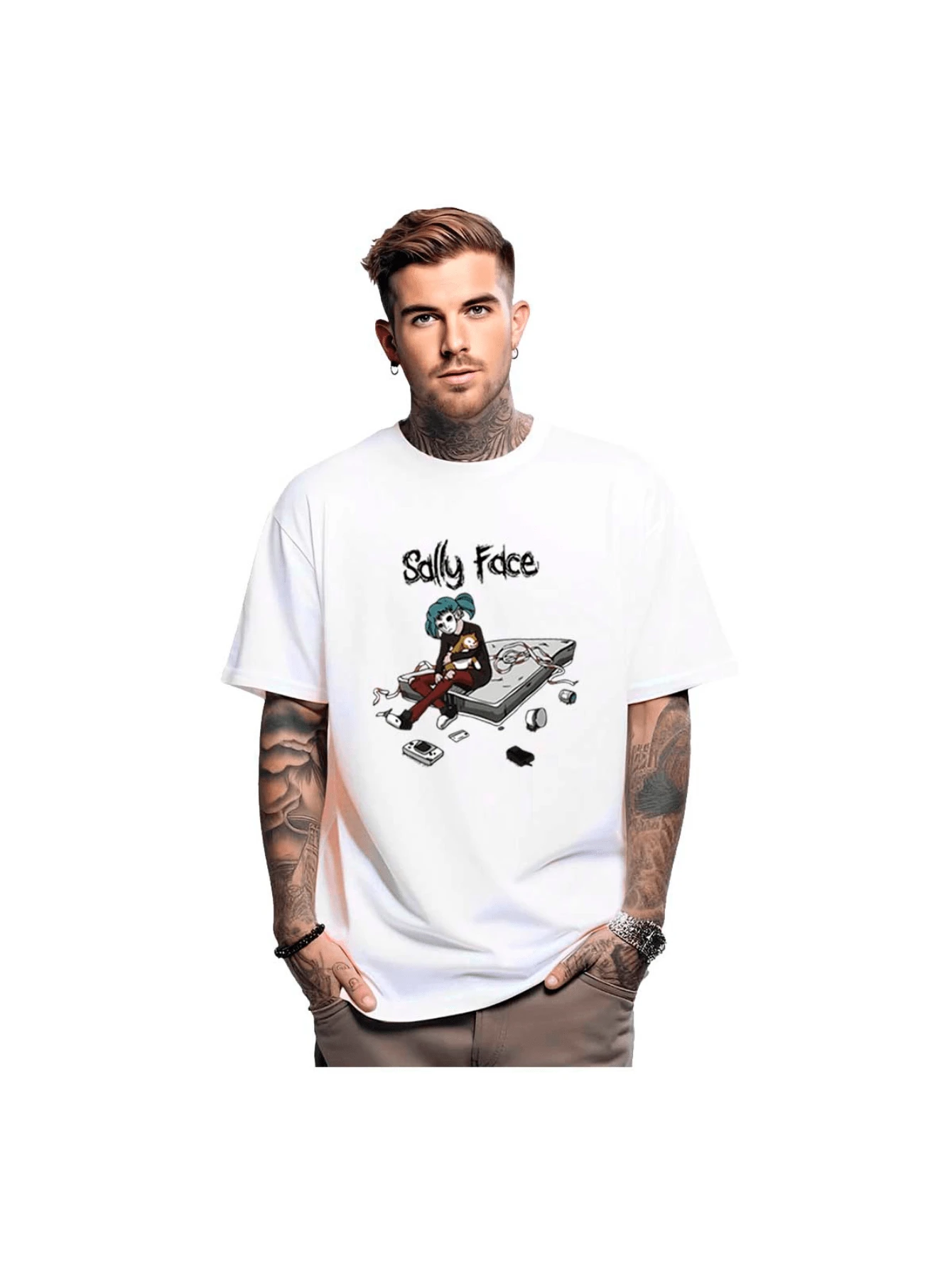 Oversized Snoop Brown T-Shirt Men's Streetwear Blouse - 白色 - 查看 1