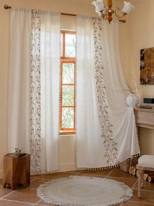 1 Stück Herbst ästhetischer bestickter Blattverhang, halbtransparent, mit Quasten, für Küche, Raumteiler, Alltagsdekoration Zuhause, geeignet für Küche, Esszimmer, Wohnzimmer, Arbeitszimmer, Schlafzimmer, Balkon, Café, Thanksgiving- und Erntefest-Dekoration