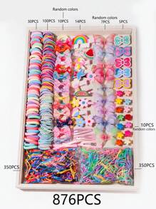 876件套女孩多色发圈、可爱发夹套装、弹性发绳、发饰、蝴蝶结发夹、蝴蝶发卡、可爱发饰 - 彩色 - 查看 5