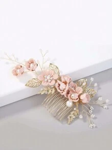 2/3/4 piezas Pasador de pelo con flores y perlas de imitación para mujer, y 1 peineta para bodas, fiestas, tocados estilo bohemio