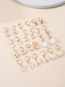 NAIZHU 24pcs/Set French Style Versatile Pendant Ear Clips, Bow Flower Shell Heart Gentle Niche Earrings Set YSE292 - Multicolor - View 7