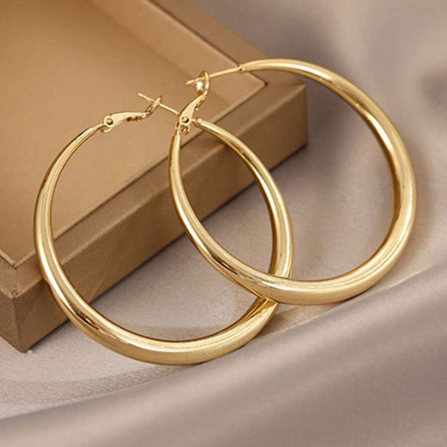 1 Pair Iron Round Hoop Earrings Suitable For Women's Daily Wear