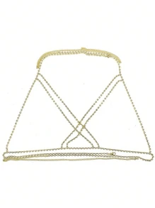 Women's Classic Bra Chain, Rhinestone Encrusted Body Jewelry, Sexy Party Accessory - Gold - View 2