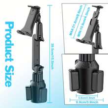 重型车载杯架平板电脑支架 - 带可调节手机支架的支架，适用于 4-13 英寸平板电脑，兼容 iPad Mini/Air/Pro，兼容 、所有手机，兼容汽车/卡车，底座坚固，安装方便