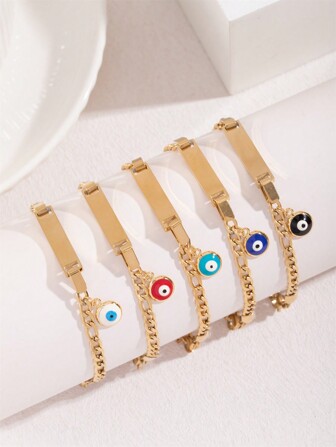 1 件 18K 镀金铜邪眼手链，时尚简约，万圣节、圣诞节、生日送给孩子的好礼物