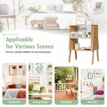 Stackable Bedside Table Set Of 2, 2PCS End Sofa Side Table With Large Open Shelf & Sturdy Waterproof Material - Khaki - View 4