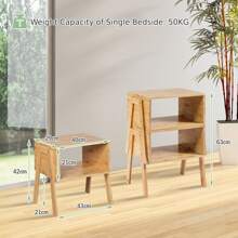 Stackable Bedside Table Set Of 2, 2PCS End Sofa Side Table With Large Open Shelf & Sturdy Waterproof Material - Khaki - View 2