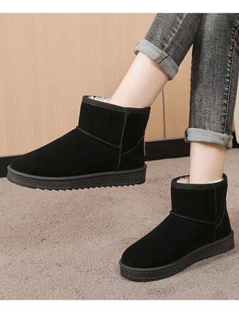 Svarta & bruna termofodrade korta stövlar, varma vintertofflor och halkfria utomhusstövlar, tjocka plyschsnökängor för flickor