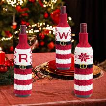 1/3/4 件圣诞字母针织红白条纹瓶套装饰适用于餐厅派对节日、瓶子礼品套装、家居装饰、餐厅、酒吧、咖啡厅、婚礼、派对装饰、朋友礼物、圣诞礼物、新年礼物。、圣诞礼物、圣诞快乐