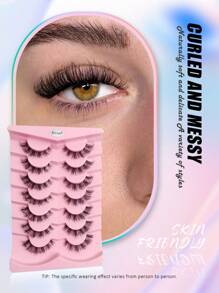 Asiteo 7对自然凌乱蓬松交叉纤细浓密仿貂毛假睫毛 - 黑色 - 查看 2