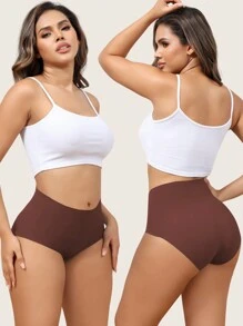 6 pièces/paquet Culottes de maintien sans couture à taille haute élastique fine pour femmes, confort toute la journée - Multicolore - Voir 3