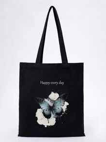 1pc Customized Tote Bag With Personalized Text, Quotes, Slogans, Teacher's Day Gift, Birthday Gift, Unique, Foldable, Large Capacity, Lightweight, Fashion, Canvas Tote Bag, Shoulder Bag, Casual, Shopping Bag