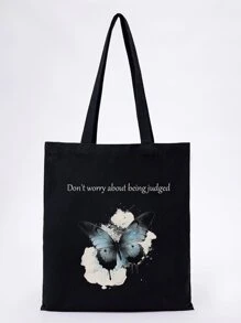 1pc Customized Tote Bag With Personalized Text, Quotes, Slogans, Teacher's Day Gift, Birthday Gift, Unique, Foldable, Large Capacity, Lightweight, Fashion, Canvas Tote Bag, Shoulder Bag, Casual, Shopping Bag
