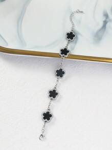 1 件优雅合金单面 5 瓣水钻镶嵌手链适合女性日常佩戴 - 五葉草手鍊 - 查看 17