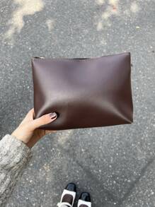 时尚百搭大容量休闲简约单肩手提包 - 咖啡棕 - 查看 3