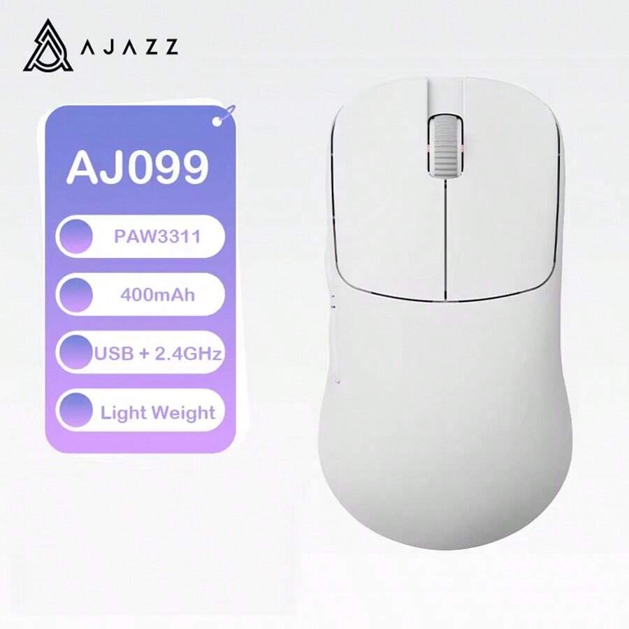Ajazz AJ099 Wireless 2.4GHz + Wired Gaming Mouse PAW3311 For Gaming Laptop PC Optical Mice 12000DPI Max - trắng - Xem 1