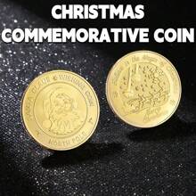 1 件圣诞幸运硬币礼物，复古圣诞老人祝福纪念币，圆形收藏品装饰品，带北极和节日设计，圣诞节 - 彩色 - 查看 4