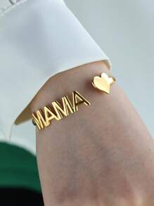 1件装 MAMA 字母心形开口手镯，18K金/铂金不锈钢可调节开口手镯，母亲节时尚饰品礼物 - Mama - 查看 1